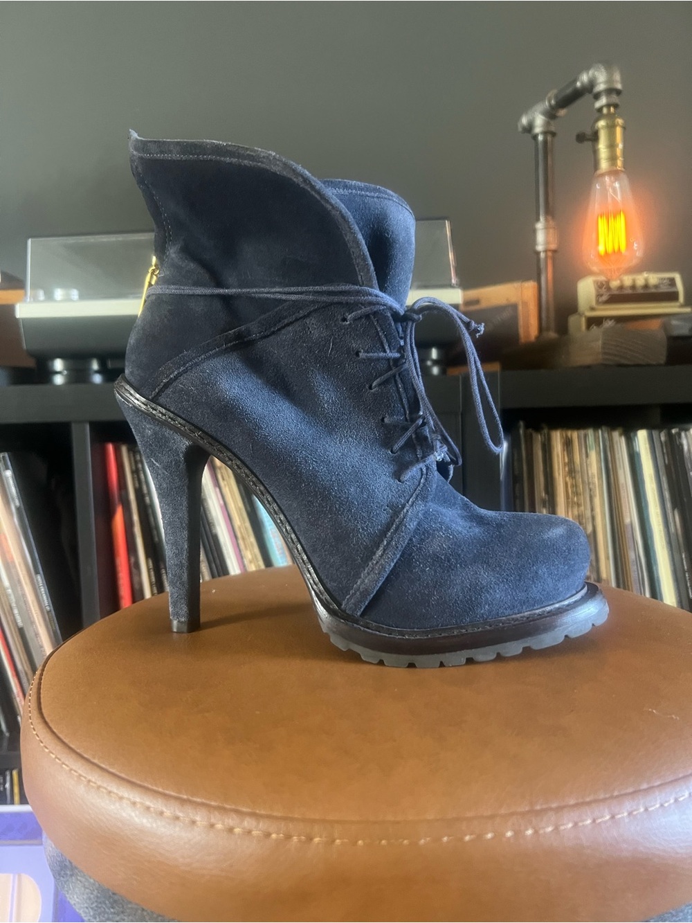 Italian Suede, Elizabeth and James Blue Suede Lace-Up Ankle Bootie, Size 8